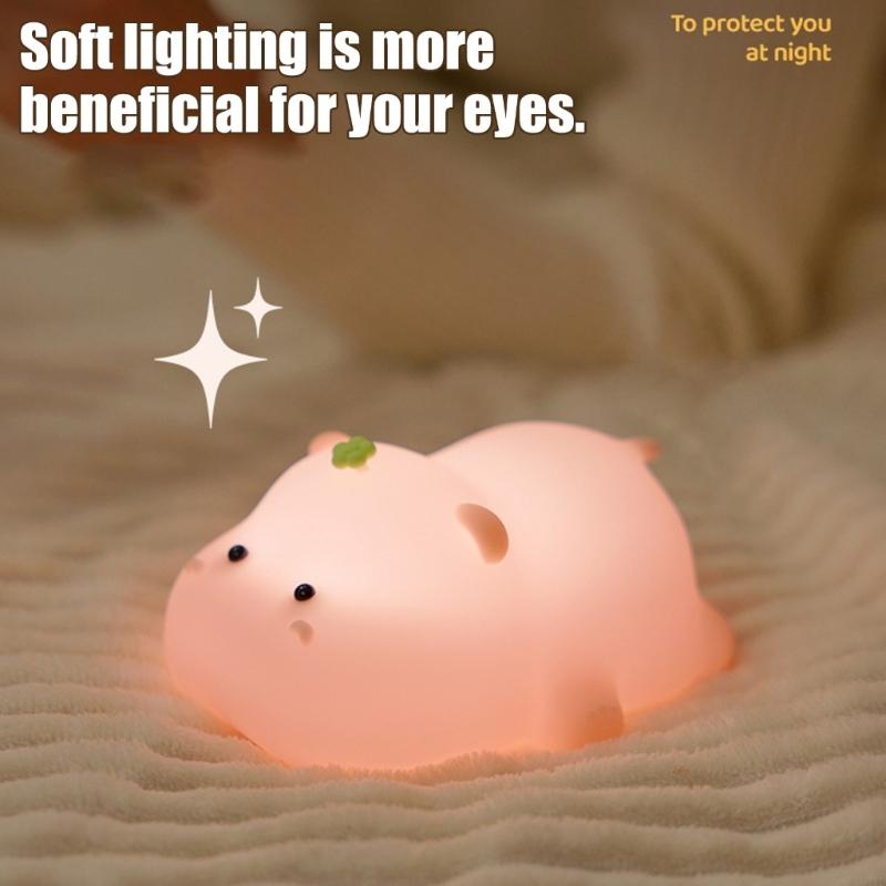 Silicone Hippo USB Rechargeable Night Light Touch Control Suitable for Children Bedroom Bedside Lamp Decor M4YD