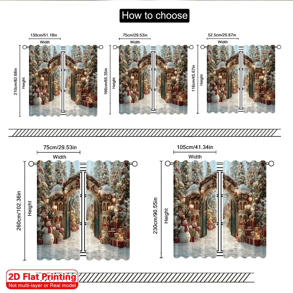 2pcs 2D flat printing Merry Christmas Window Drapes Snow Arch 100% Polyester Without Electricity Family Party Use for Home &