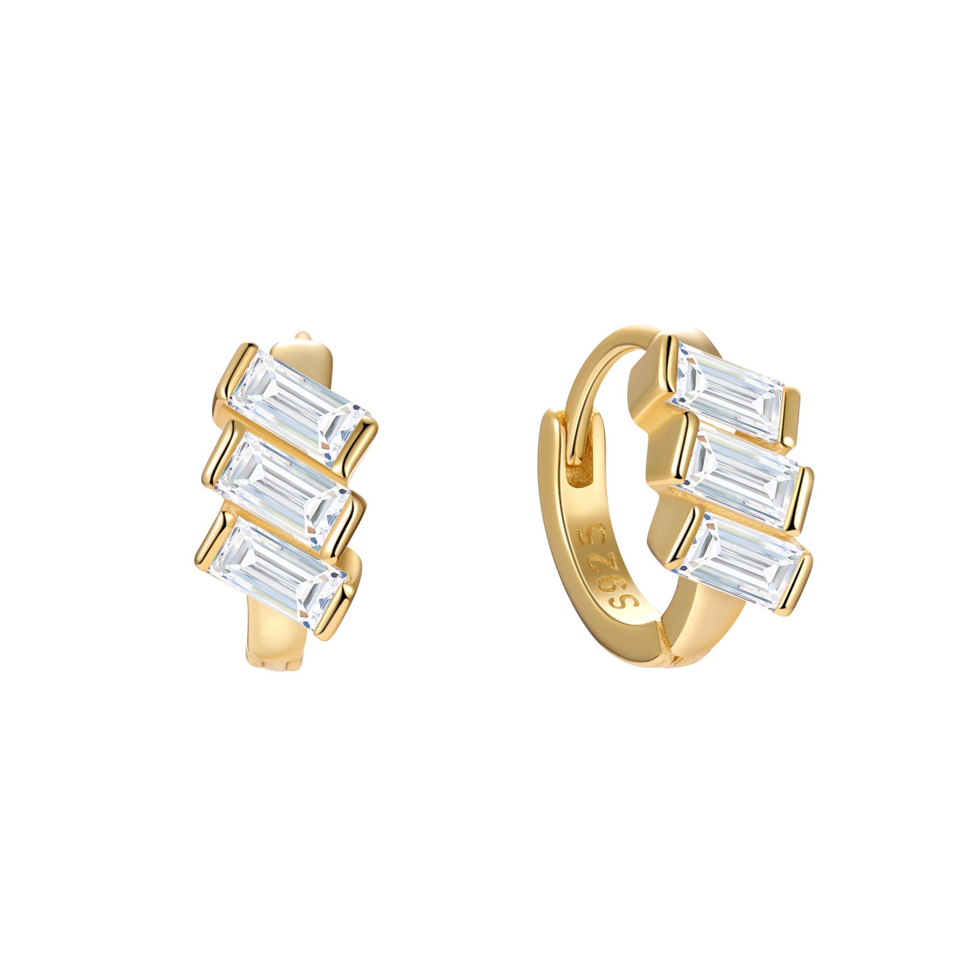 

925 Sterling Silver Fashionable Geometric Rectangular Zircon Stud Earrings Classic Party Charm Silver Jewelry For Women Gifts золотий