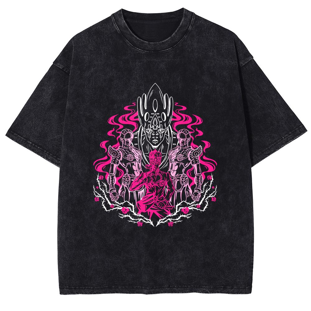 Anime JoJos Bizarre Adventure Tshirt Kujo Jotaro Vintage Washed T Shirt Men Women Clothing Summer Cotton Short Sleeve Tees