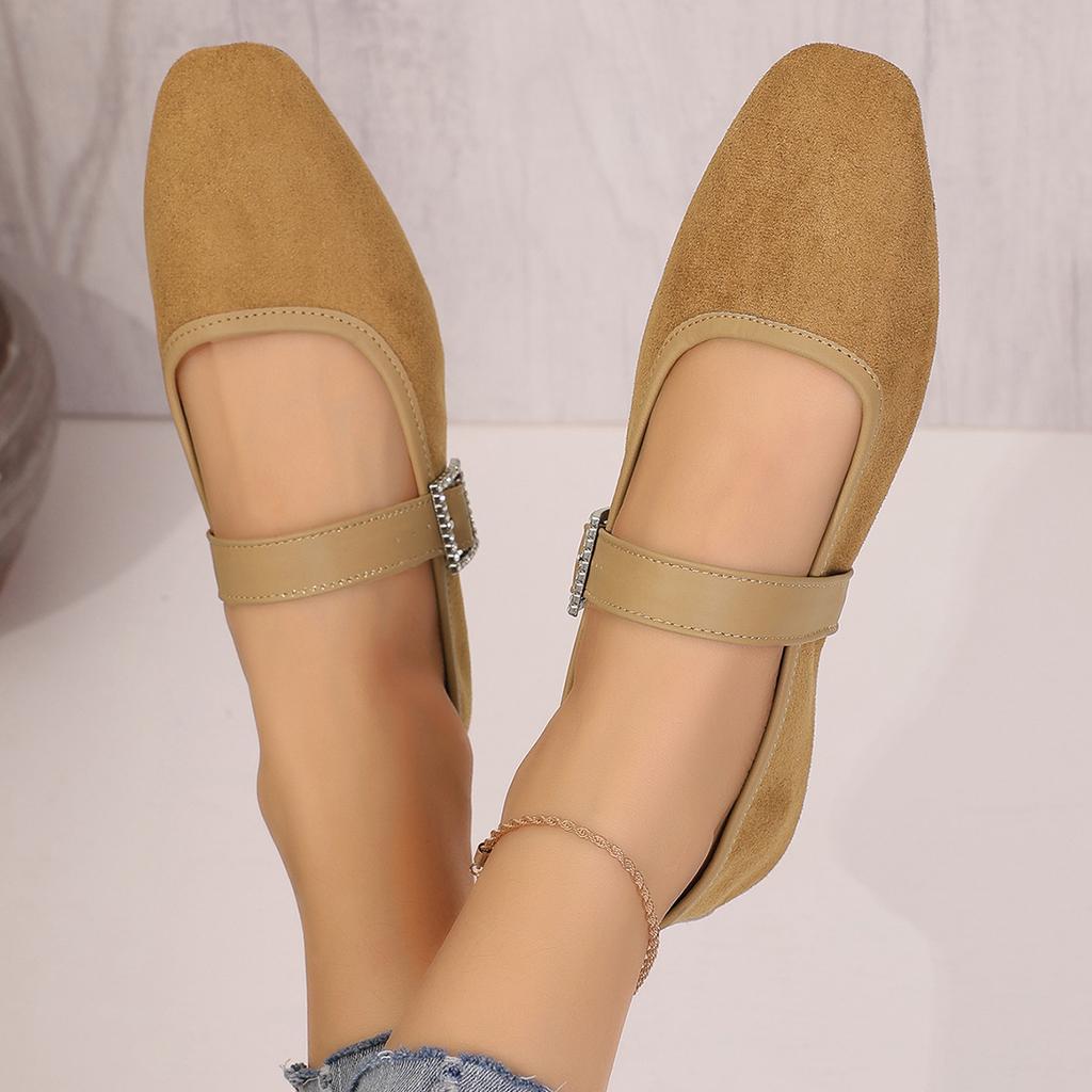 Women's Retro Suede Elegant Square Toe Pumps Flat Heel Single Shoes Women's Fall One Line Strap Low Heel Mary Jane Shoes