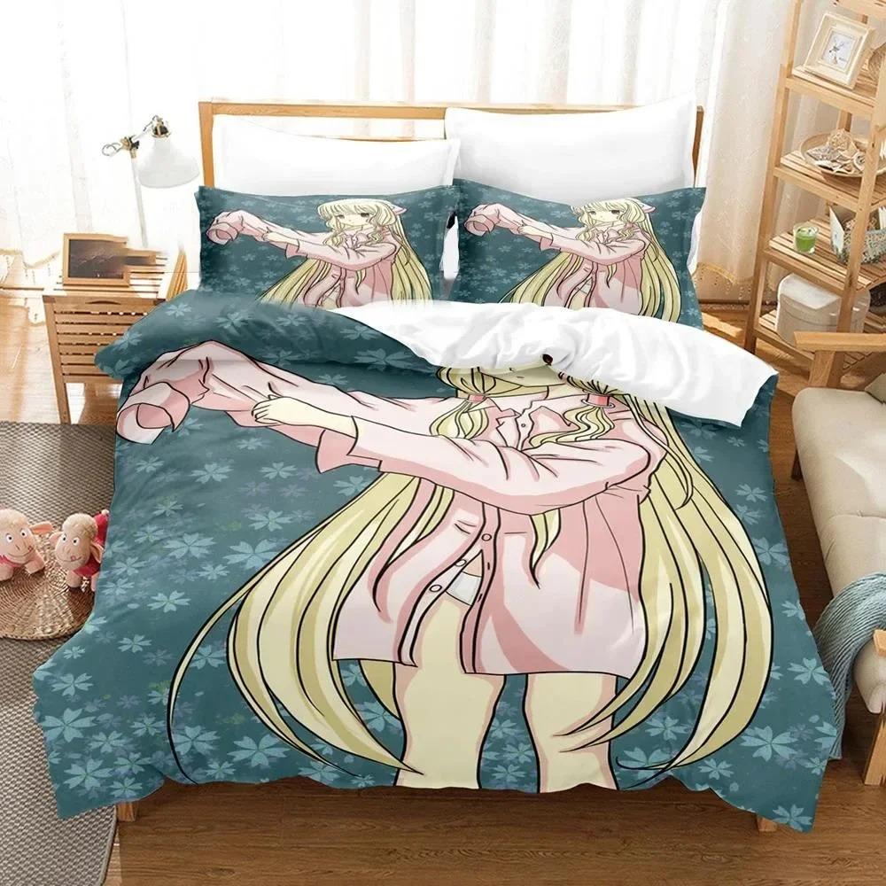 3D-gedrucktes Anime Chobits Chi-Bettwäscheset für Jungen und Mädchen, Twin Queen Size, Bettbezug, Kissenbezug, Bett, Kinder, Erwachsene, Heimtextilien
