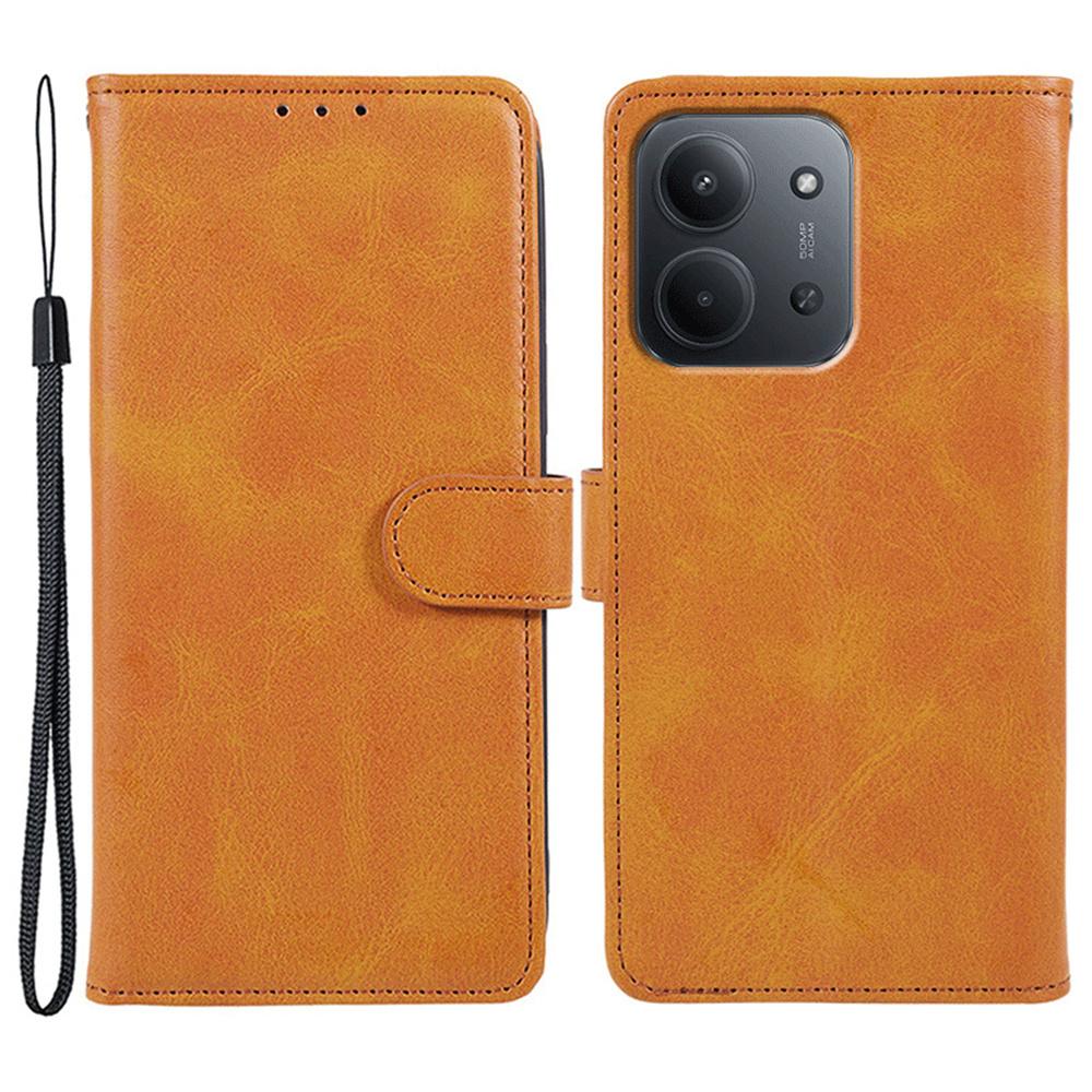 For Xiaomi Redmi 15C 4G (EU) (173mm) Case Calf Texture PU Leather Wallet Phone Cover with Wrist Strap