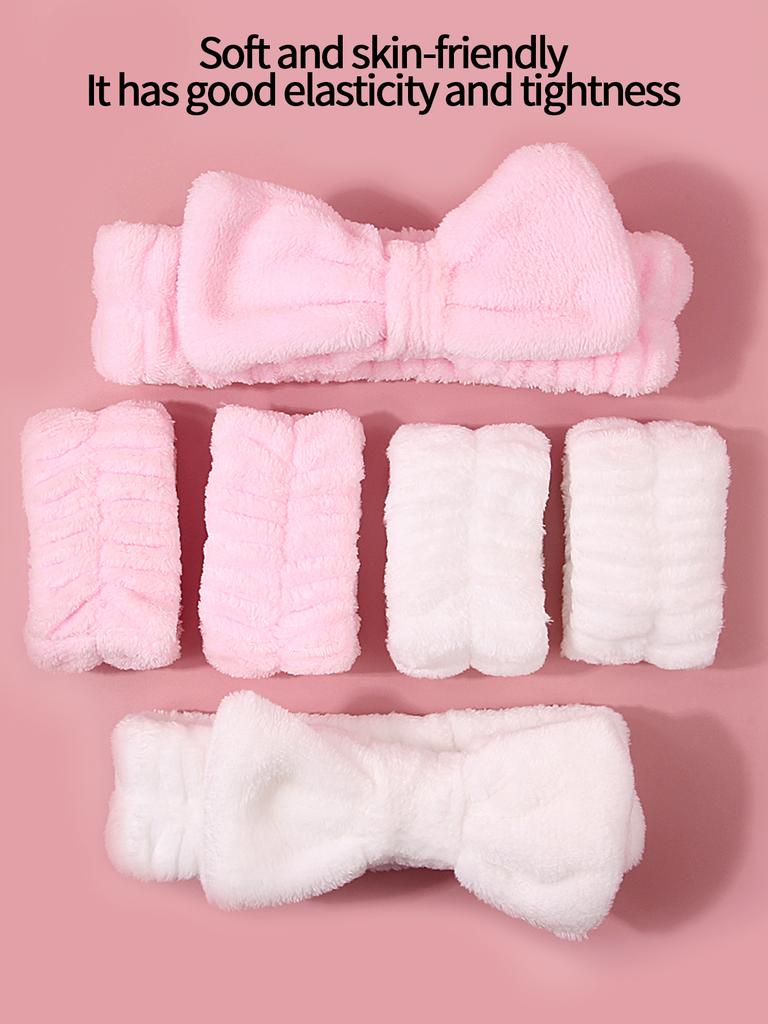 3/6-Piece Set of Plush Bow Face Wash Hair Band/Wrist Strap, Makeup/Toiletry Moisture-Proof Hair Band for Both Men and Women