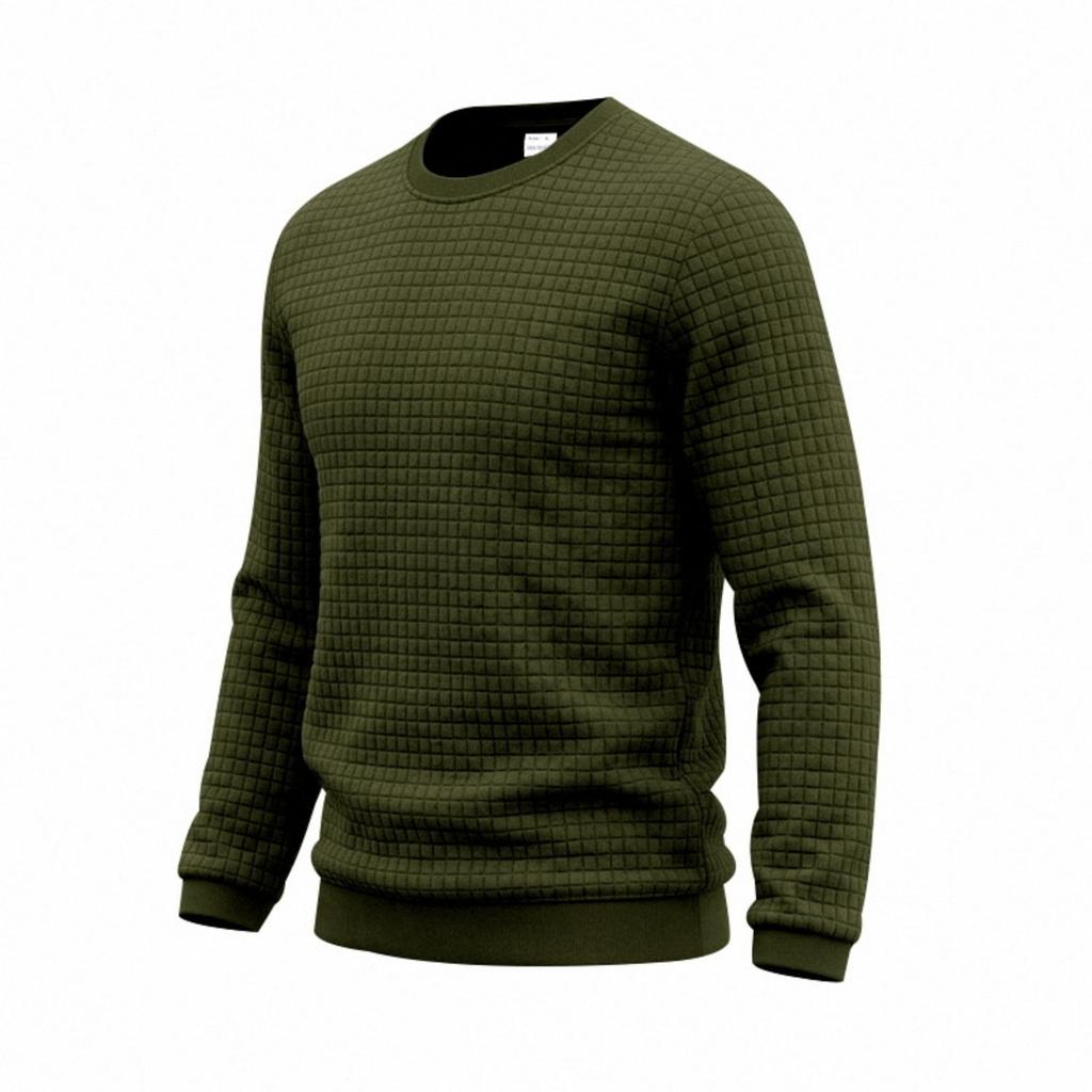 Men's Color Long Sleeve Sweatshirt, Neck, Loose Fit, Plaid Pattern Casual Pullover