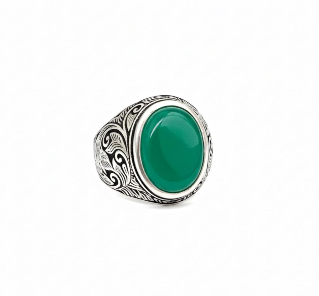 Green Onyx Signet Ring, 925 Solid Sterling Silver, Handcrafted Oval Cut Gemstone Ring