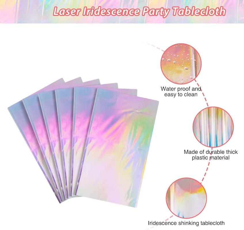 1pc Rainbow Plastic Tablecloth Disposable Laser Rectangular Holographic Foil Tablecloth Party Decoration Birthday Bride Wedding