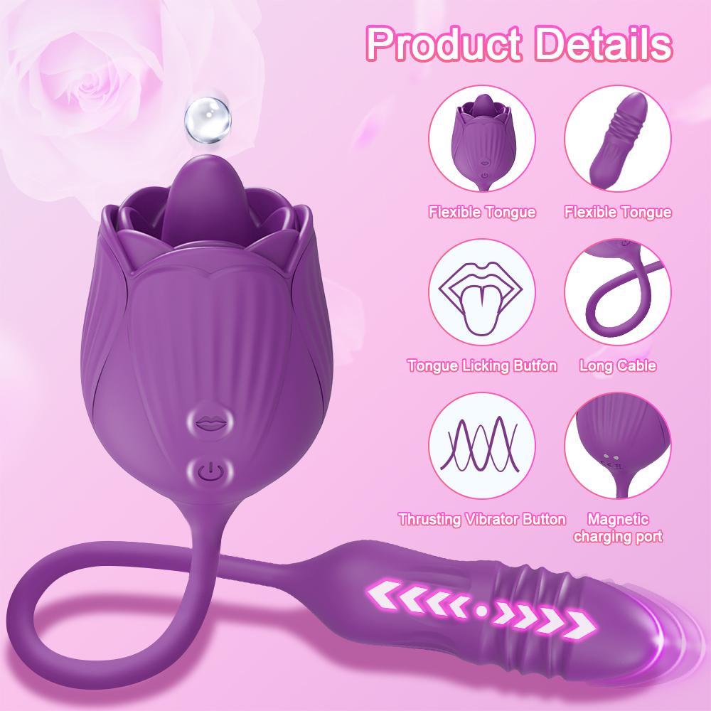 Rose-Vibrator for Woman Tongue Licking Clitoral Stimulator Thrusting G Spot Dildo Clit Nipple Licker for Women Goods Sexy Toys