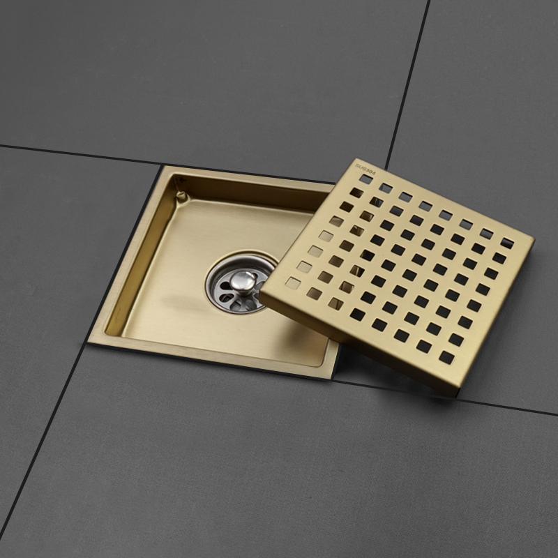 Black SUS304 Stainless Steel Shower Drain Bathroom Floor Drain Tile Insert Square Anti-odor Floor Waste Grates 15CM Brushed Gold