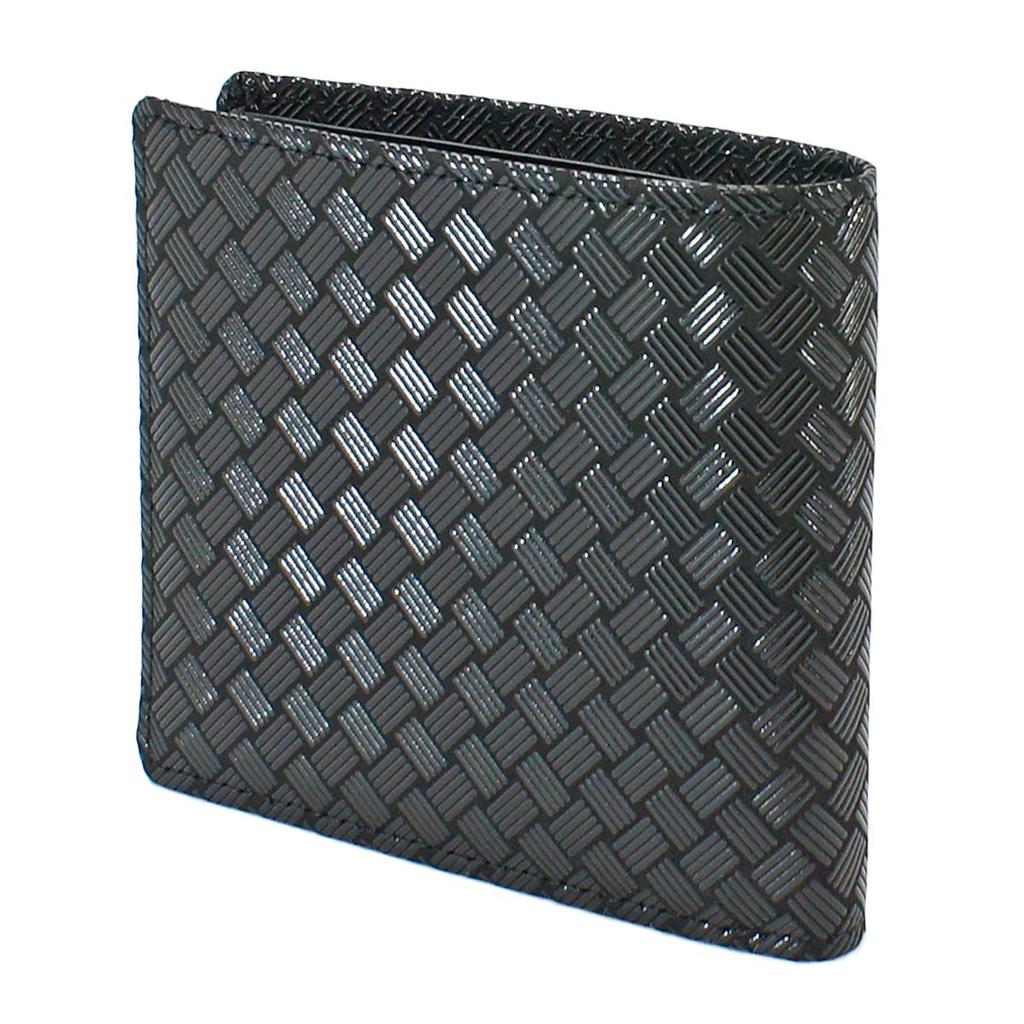 Inden Bill Compartment No Coin Black Background X Black Wickerwork Pattern [Indenya] Bi-fold Wallet, F, Purse, Deerskin, Lacquer, 2009-01-158