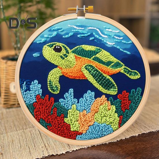 Punch Needle Kit für Anfänger, Punch Needle Set mit Rahmen, Schere, DIY Punch Needle Stickerei Starter Kit für Erwachsene und Kinder