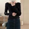 Temperament one-word shoulder base sweater women's autumn and winter inner long-sleeved lapel knitted sweater unique chic top women
