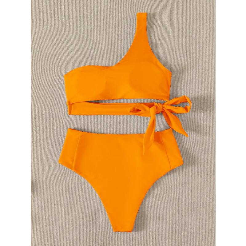 Skinny suspender bikini resort island bright swimsuit with one shoulder