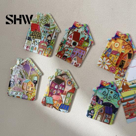 Vintage House Magnet Refrigerator Magnet, Colorful Fairy Tale Town Metal Cabinet Magnets Fridge Magnetic Kitchen Decoration Accessories Miniature Home