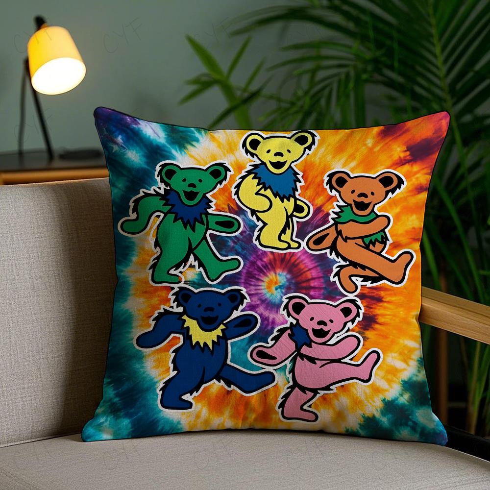 G-Grateful D-Dead Anmie Band Pillow Case Anti-Dustmite Pillowcase Invisible Zipper Silky Short Plush Sofa Cushion Cover