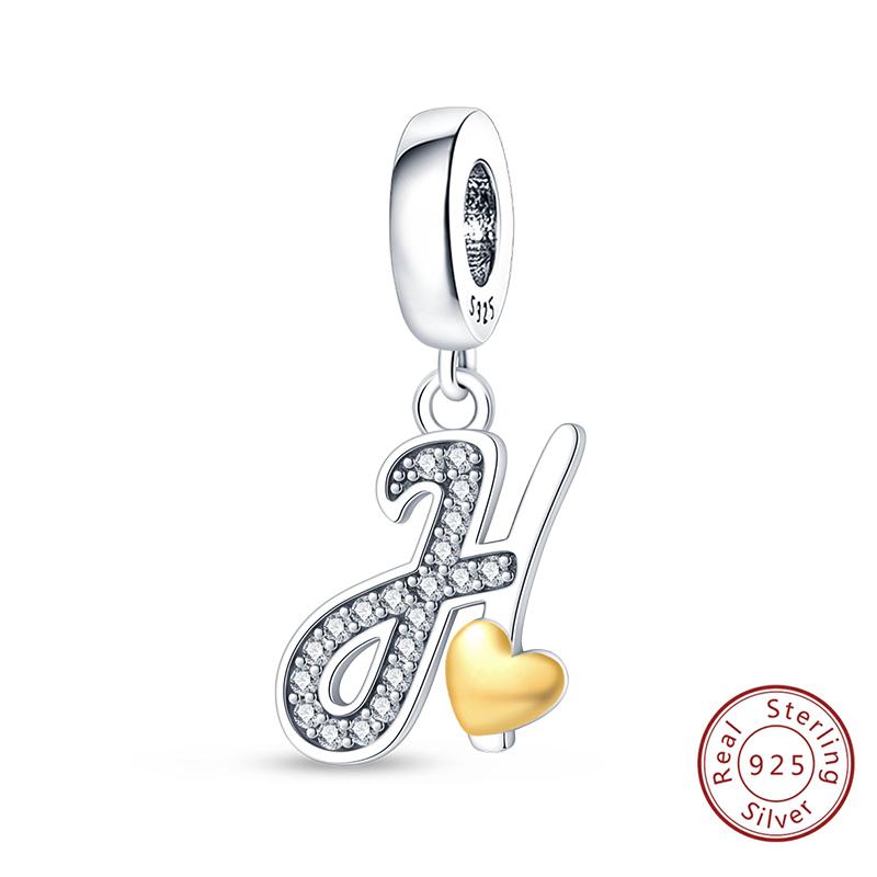 Classic Copper 26 Gold Color Heart Zircon Letter A-Z Charms Beads Fit Original Bracelets Diy Birthday Jewelry Gift