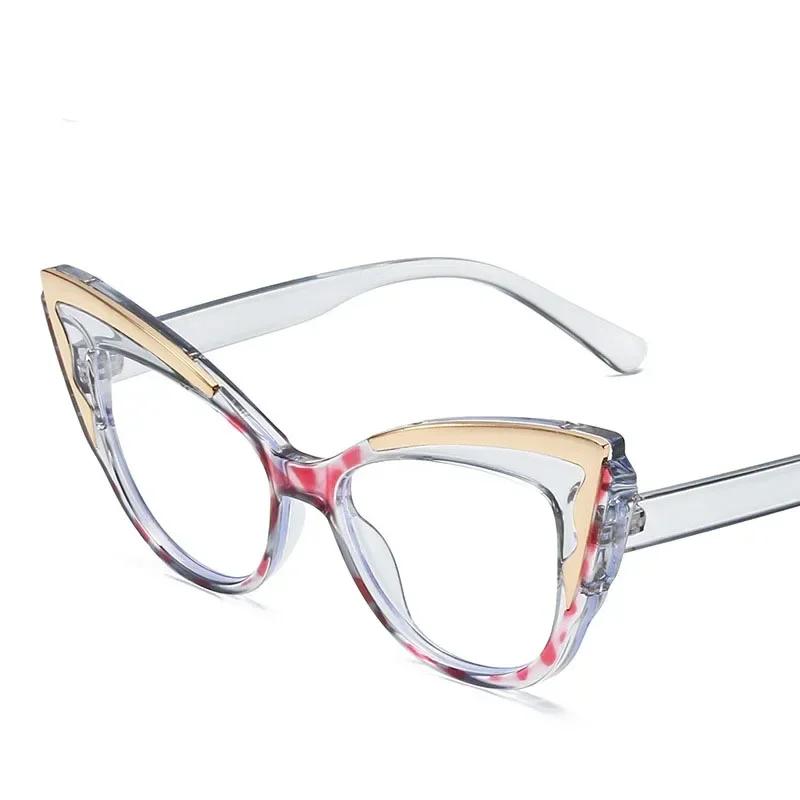 

Neutral New Large Frame Color Collision Cat Eye Ordinary Glasses Ladies Retro Anti-blue Light High-definition Flat Glasses
