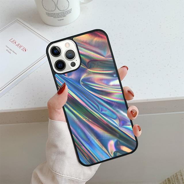 Iridescent Holographic Art Phone Case For iPhone 17 Air 14 15 16 13 12 Cover For Apple Pro Max 6S Plus Coque