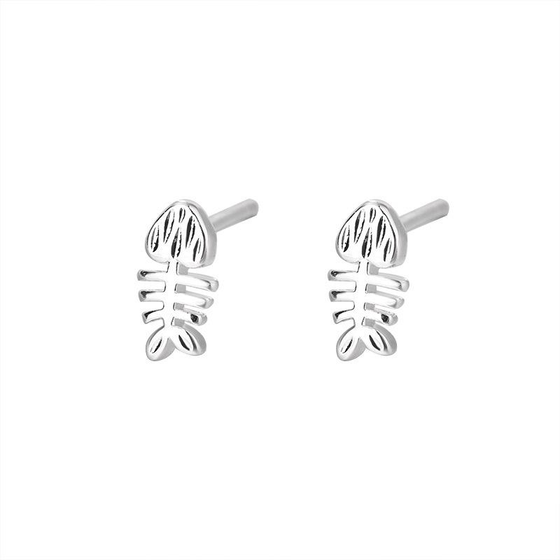 New Fashion Personalized Simple Fishbone 925 Sterling Silver Jewelry Cute Creative Exquisite Stud Earrings 3829