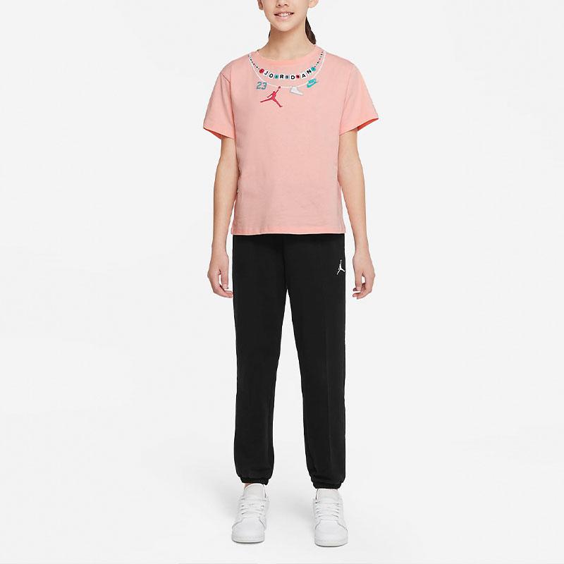 Jordan Letter Logo Printed Round Neck Short Sleeve T-Shirt Kids Tops Bleached-Coral DX7341-697