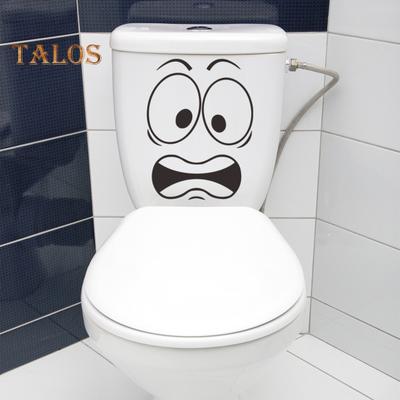 Adesivo per WC Espressione Spaventata Impermeabile Rimovibile Autoadesivo PVC Soggiorno Bagno Arte da Parete Espressione Cartone Animato Decorazione Coperchio Sedile WC
