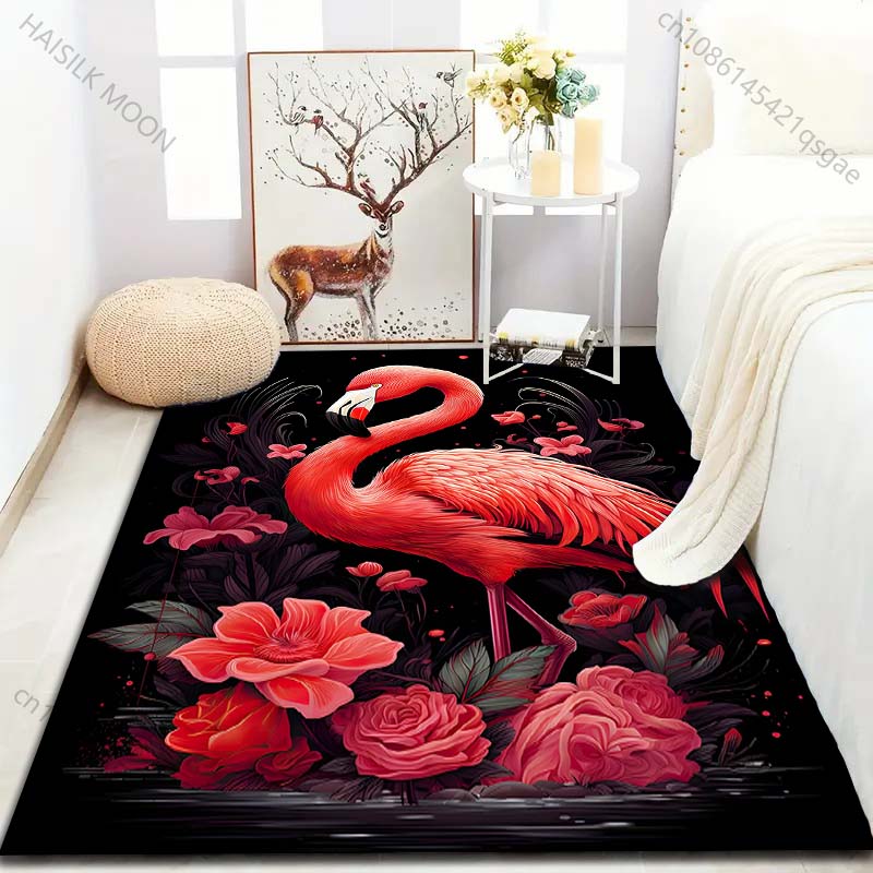 1PC Elegant Flamingo Print Carpet for Living Room Bedroom Sofa Doormat Home Decor Area Rugged Non-slip Floor Mat Large Size