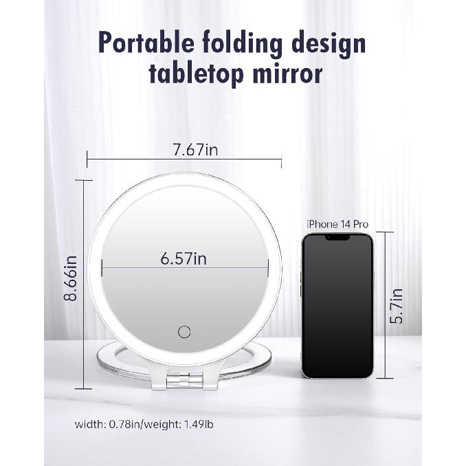 FASCINATE Magnifying Mirror 10X 1X Double Sided Magnification Makeup Vanity Mirror Rechargeable Lighted Mirror with 3 Color Setting Adjustable