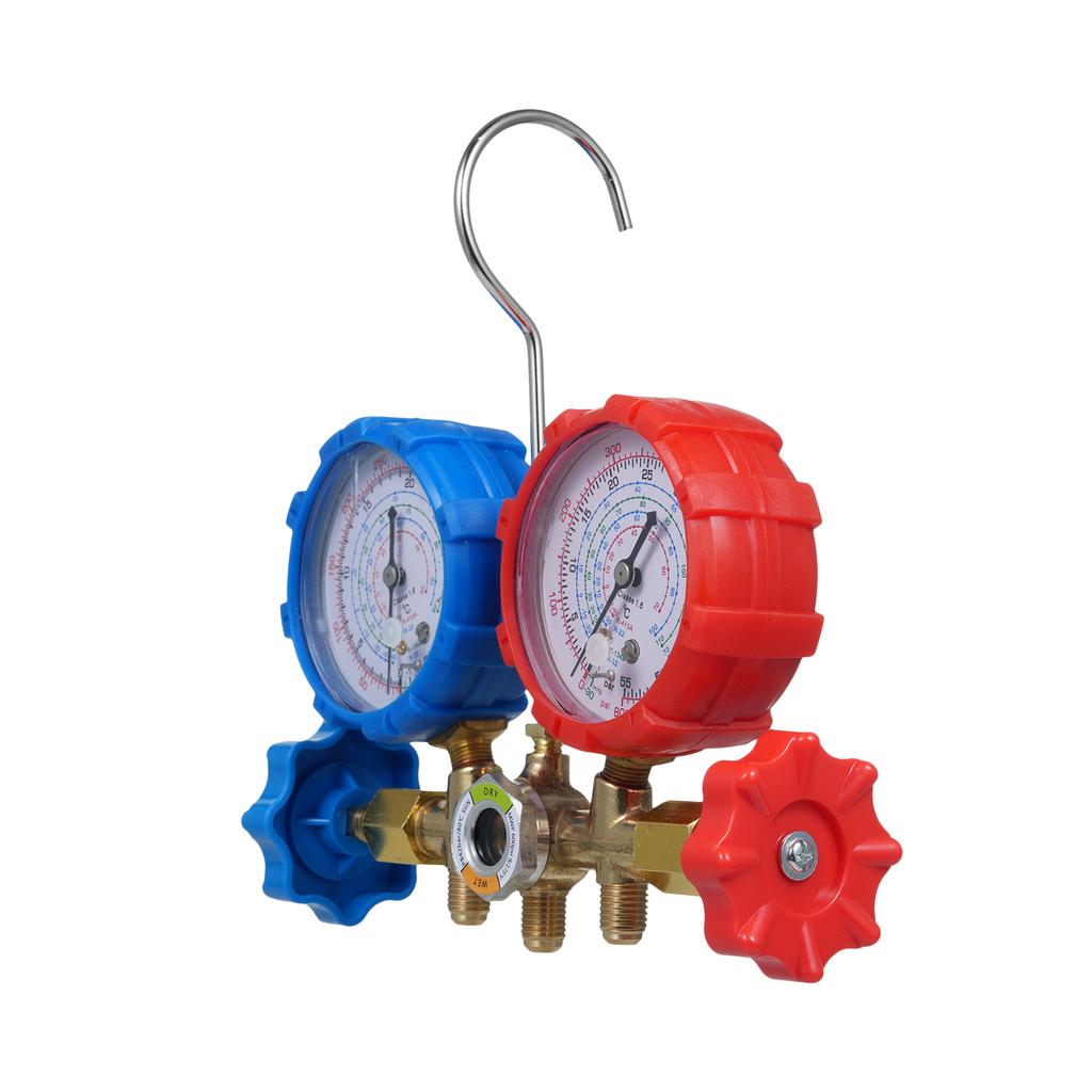 AC Gauges, AC Manifold Gauge Set for R134a R32 R22 R410A, 3 Way Automotive AC Gauge Set with Hoses Adapter
