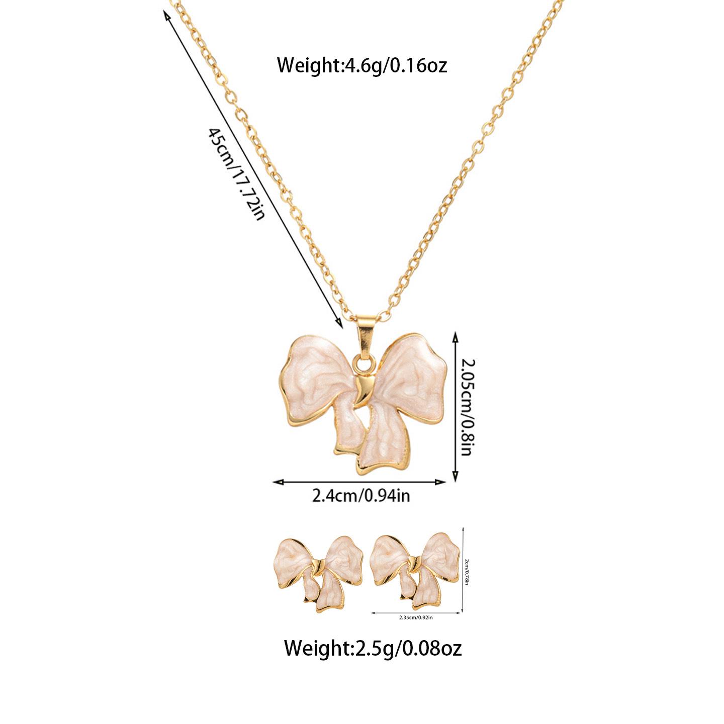

European & American Stainless Steel Bow Drop Necklace & Earring Set - Non-fading, High-end Jewelry. перлина білого кольору