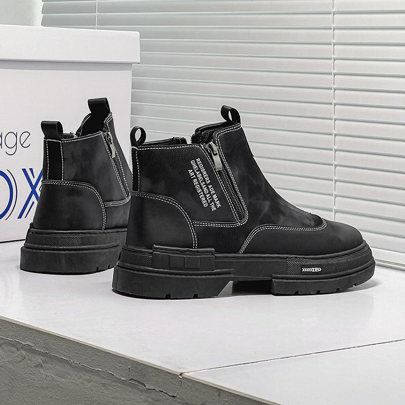 Herbst- und Winter Chelsea Boots mit seitlichem Reißverschluss Herren High-Top Plateau Martin Boots Hongkong Stil Mode Mid-Tube Lederstiefel