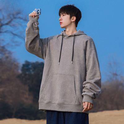 Spring and Autumn Men's New Loose All-match Solid Color Hooded Sweatshirt