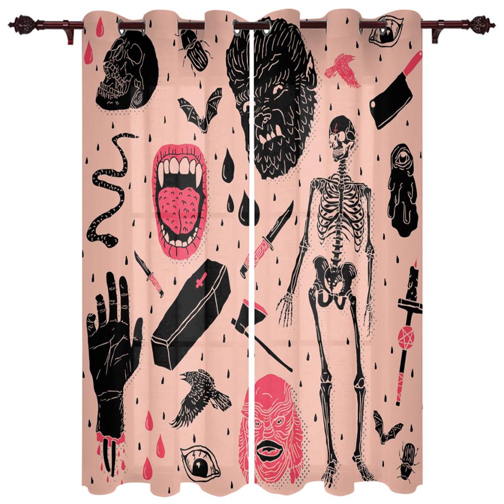Teschio Artistico Fiori Rossi Onda Nuove Tende Semplici Decorazione per la Casa Tende Forniture Moderne per la Casa