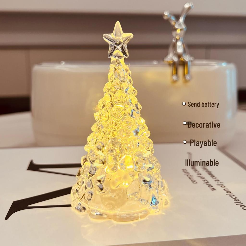 Christmas Crystal Star Night Light: Seven-Color Decorative Tree Bedside Light
