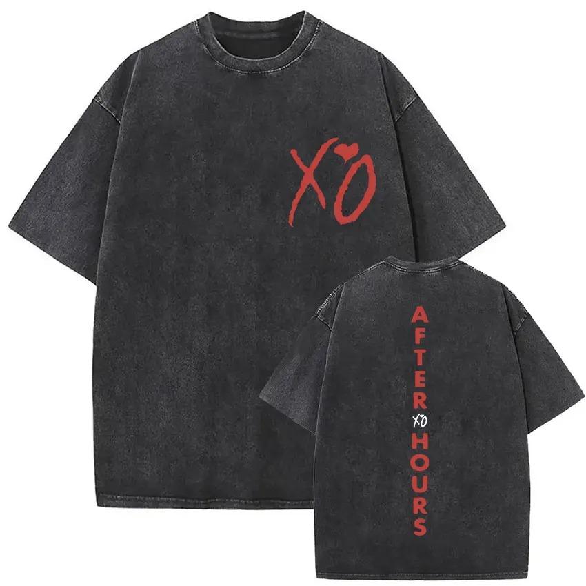 The Weeknd XO Tour 2026 Винтажная стираная футболка Мужская Женская Поп-музыка Футболки с коротким рукавом Рэп Хип-Хоп Готическая одежда Футболки L