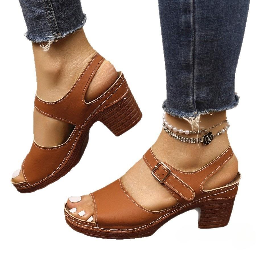 Chunky Heels, Fish-mouth Style Sandals, Women's Shoes, New Beach Slippers