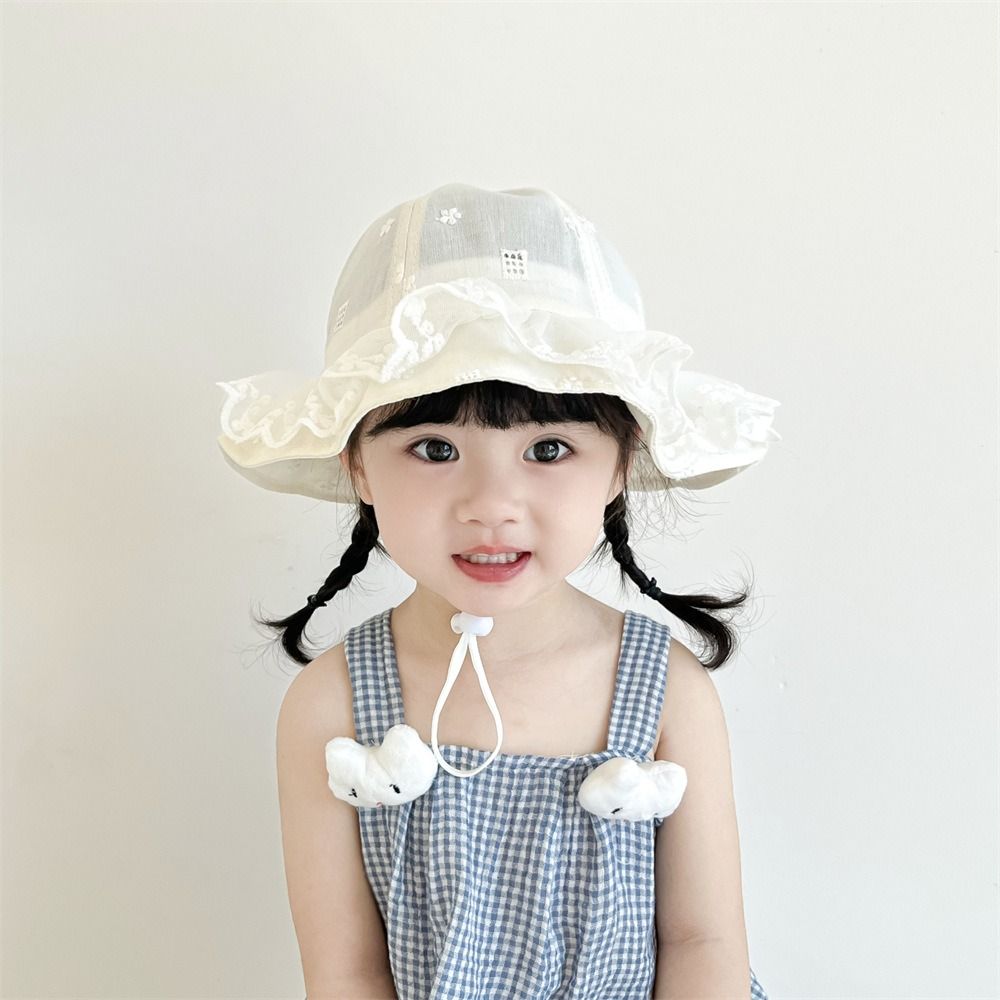 Princess Toddler Sun Hat Sunscreen Baby Fishermen Hat Fashion White Lace Bucket Hat  Beach