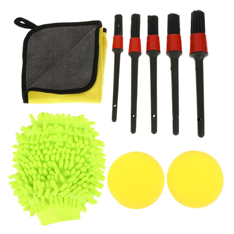 1 Set Car Cleaning Brushes Washing Glove Towel Sponge For Car Leather Air Vents Rim Cleaning Tools Detailing Brush Kit