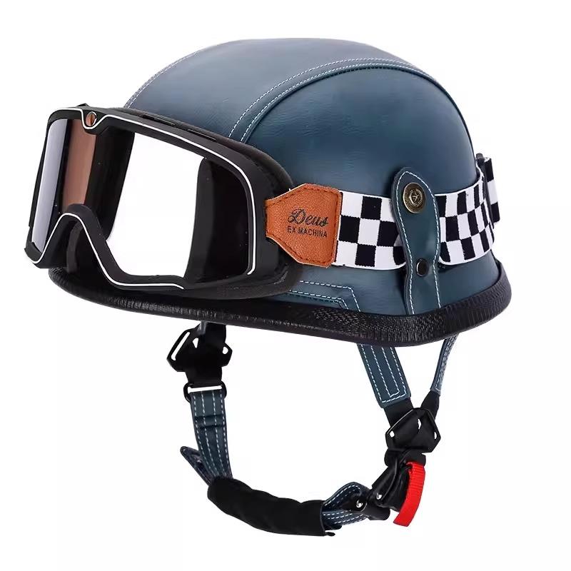 VGV Vintage Half Helmet Motorcycle Helmets Summer Cool Protective Glasses Man Women Boy Girl Light Cute Sunburn Protection