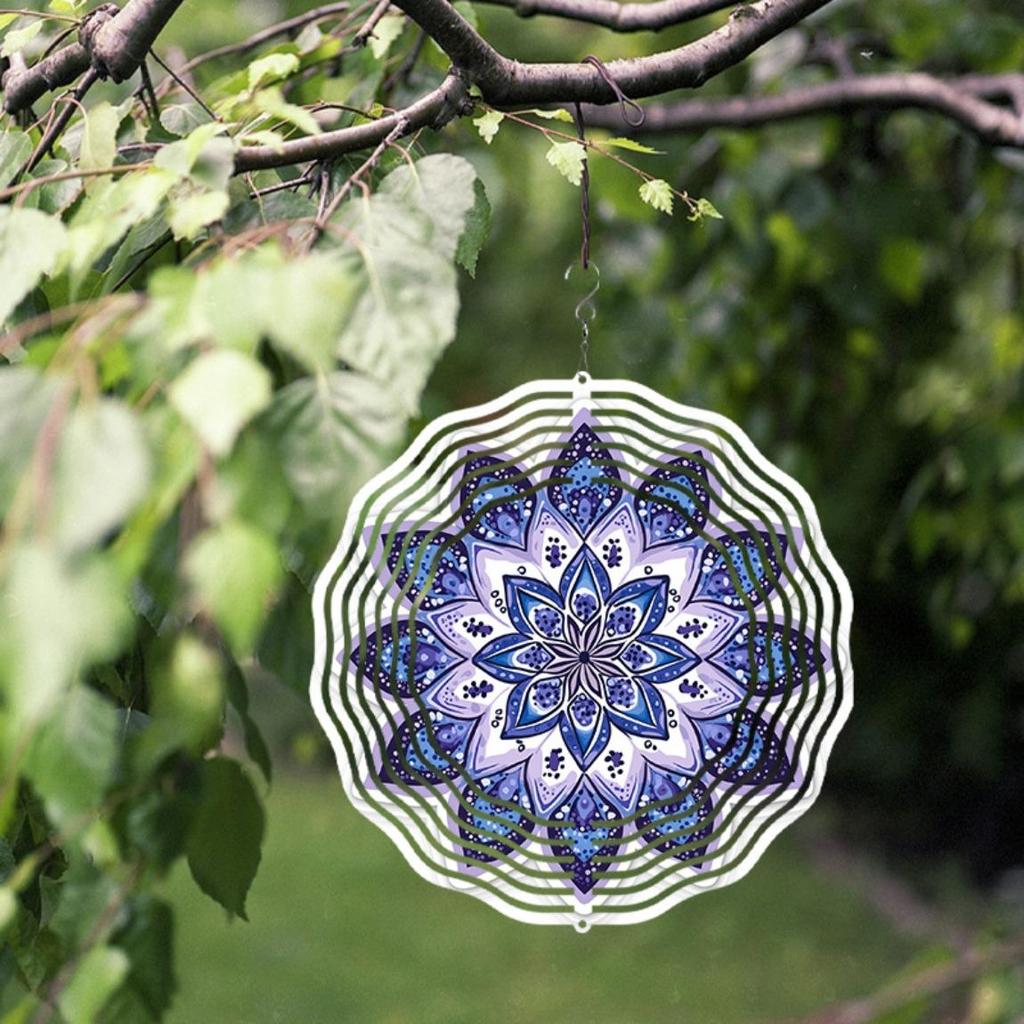 Blue Purple Mandala Wind Chime 10 Inch Metal Outdoor Garden Decor Hanging for All Seasons Vibrant Floral Design Detailed Craftsmanship Garden Art