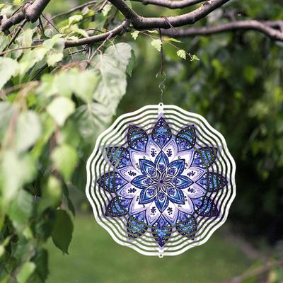 Blau Lila Mandala Windspiel 10 Zoll Metall Außen Garten Dekoration Zum Aufhängen für Alle Jahreszeiten Lebendiges Florales Design Detaillierte Handwerkskunst Gartenkunst