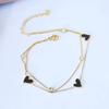 Gold Plated Stainless Steel Double Layer Black Heart CZ Anklet