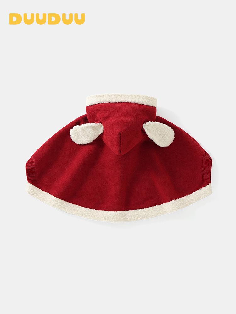 DUUDUU 2025 Red New Year Knit Sweater Coat & Cape for Toddler Girls