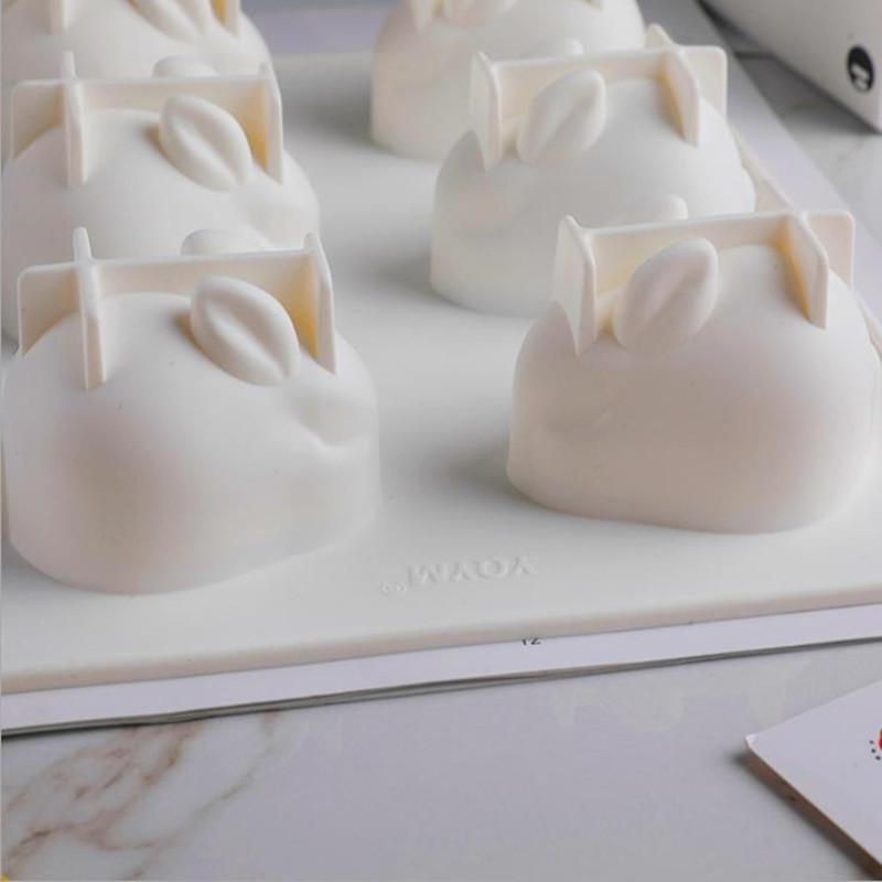 1PC Easter Rabbit Shape 6 Grids Silicone Mousse Cake Mold Soap Making Tools Pastry Baking Molds Form for Plaster DIY