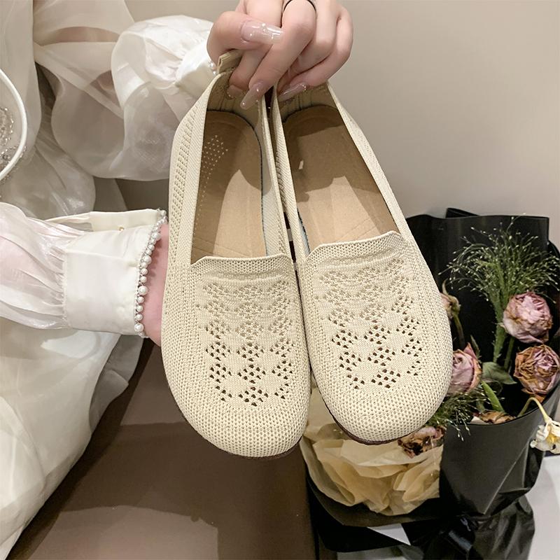 35-41 Women Flat Shoes Spring Autumn Loafers Knit Mesh Casual Zapatos Female Slip-on Soft Bottom Anti-slip Breathable Footwear