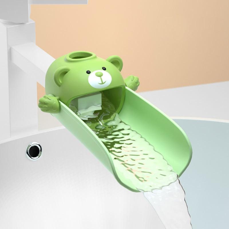 Child Friendly Bear Sink Faucet Extension with Heat Sensitive Feature Cartoon Bear Silicone Faucet Extender for Bathroom