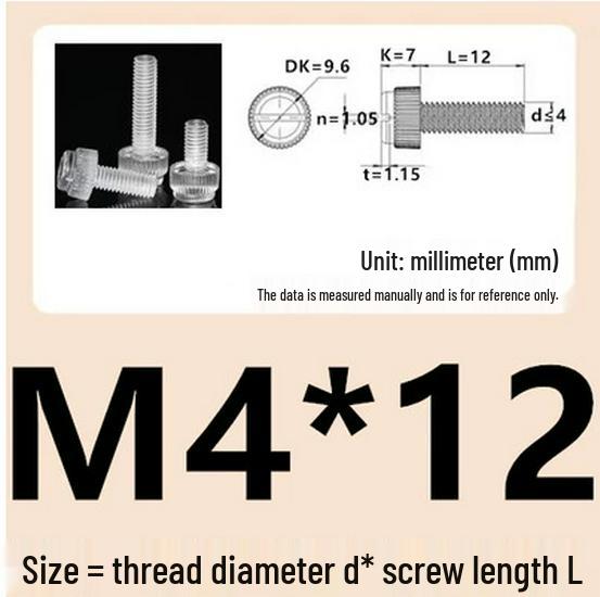 M3-M8 Hand-Tightened Transparent Acrylic Knurled Screw 