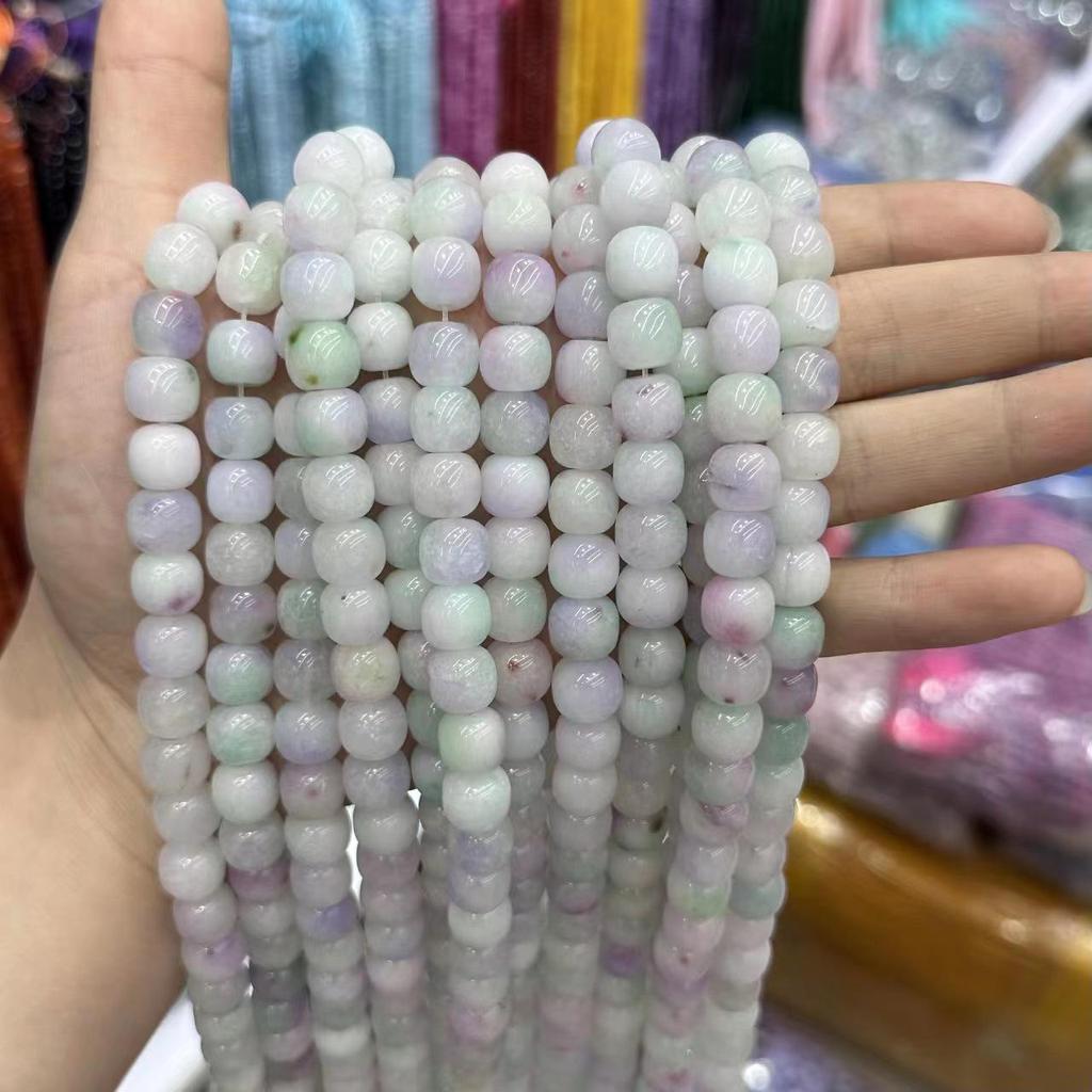 9x10 Natural Chalcedony Beads: Multicolor Morganite, Tourmaline, Amazonite Barrel Beads for DIY Jewelry
