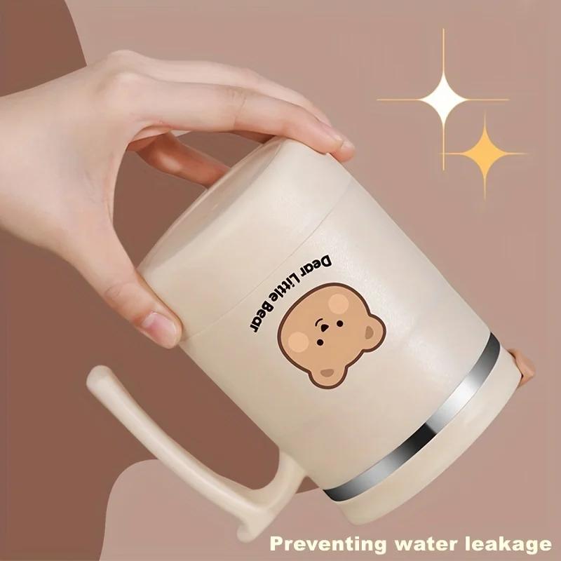 1pc 500ml Cute Bear Mug Double Walled Insulated Stainless Steel Travel Coffee Mug With Straw And Lid Best Office Iced Coffee Mug