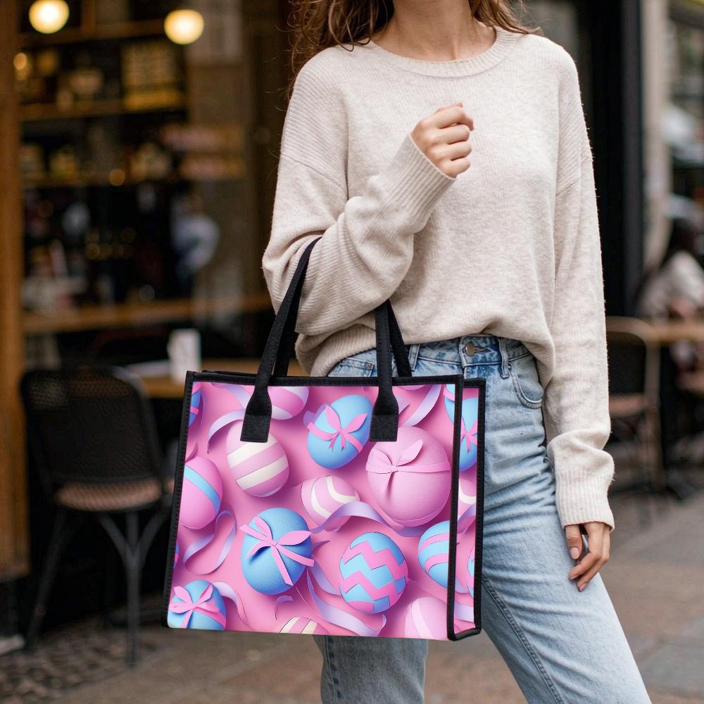 Easter Egg Print Tote Bag Large Capacity Fashion Daily Casual Shoulder Bag for Shopping