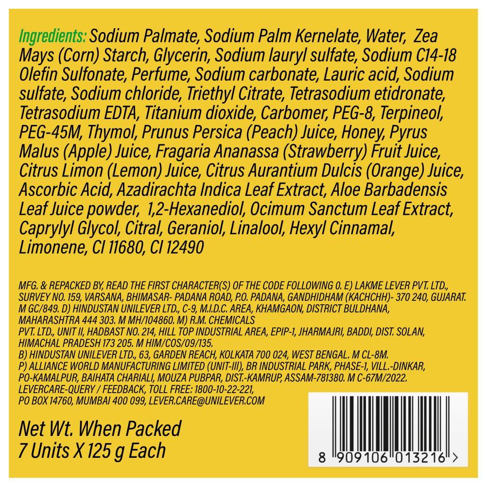 LIFEBUOY Zitronenfrische Seifenstück Packung mit 1 MIT 125G X 7 Seife (insgesamt 875g) Seifenstücke für erfrischendes Bad und Geruchskontrolle, sanfte Reinigung